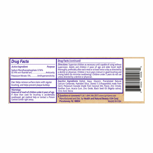 SprinJene Natural® Sensitivity Relief Toothpaste With Cavity Protection 3.5oz - Sprinjene