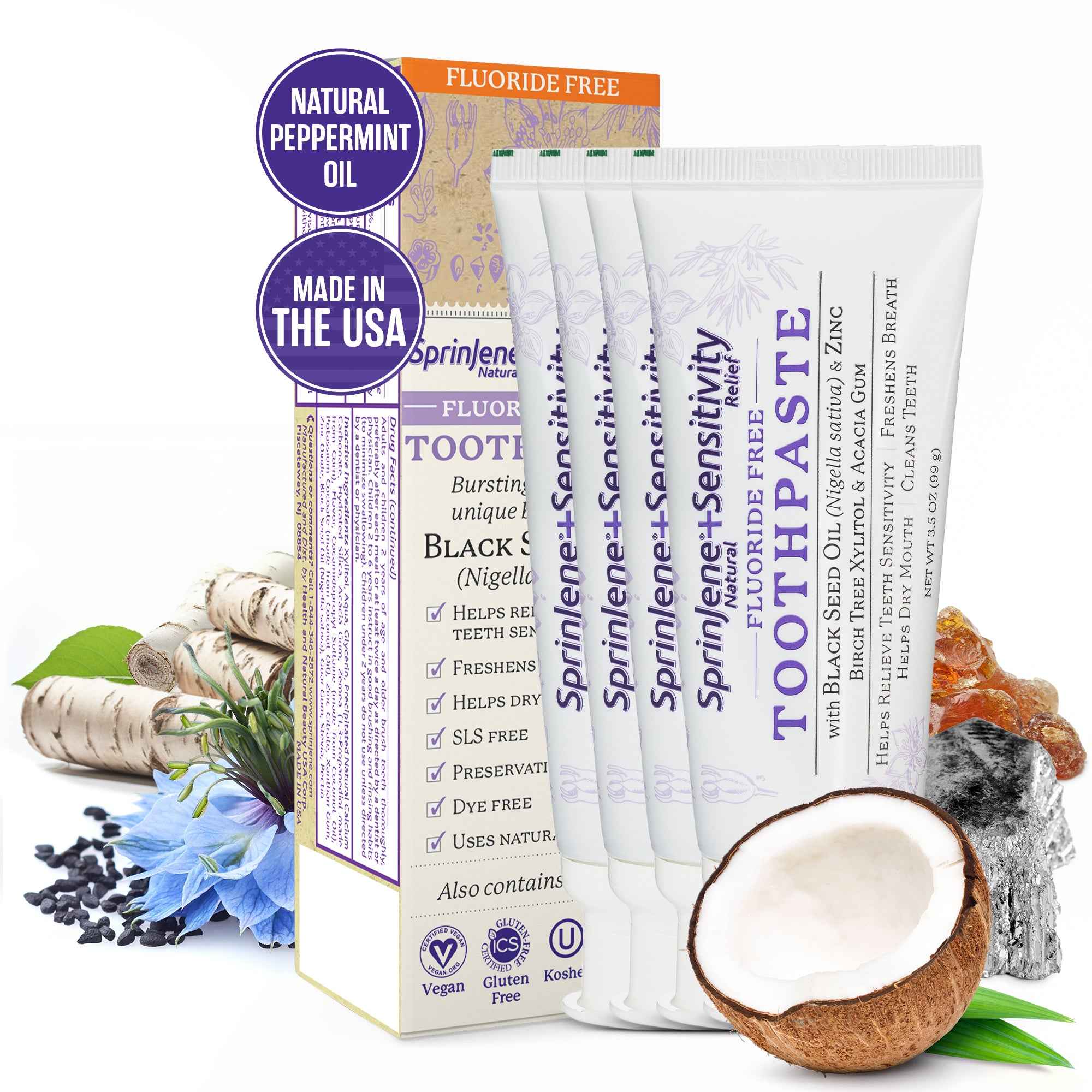 SprinJene Natural® Fluoride Free Toothpaste for Sensitive Teeth & Gums