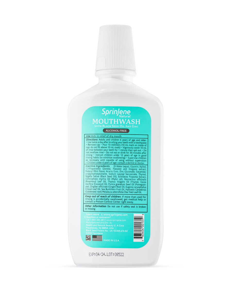 SprinJene Black Seed Oil Mouthwash, Gum and Dry Mouth Relief 16oz (473mL) - Sprinjene