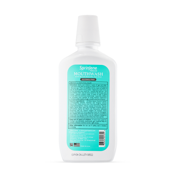 SprinJene Black Seed Oil Mouthwash, Gum and Dry Mouth Relief 16oz (473mL)