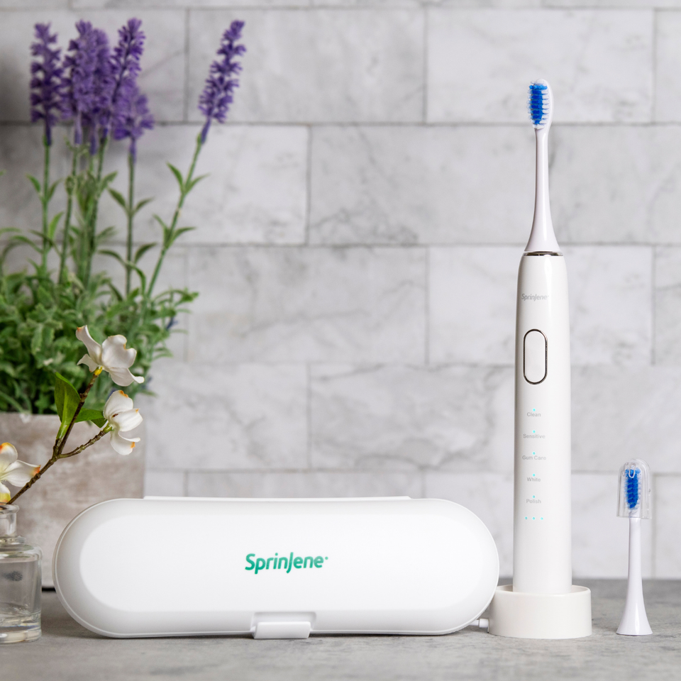 sprinjene sonic electric toothbrush and travel friendly carrying case